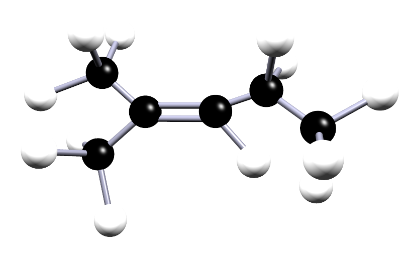 3D model of the alkene 2-methylpent-2-ene.
