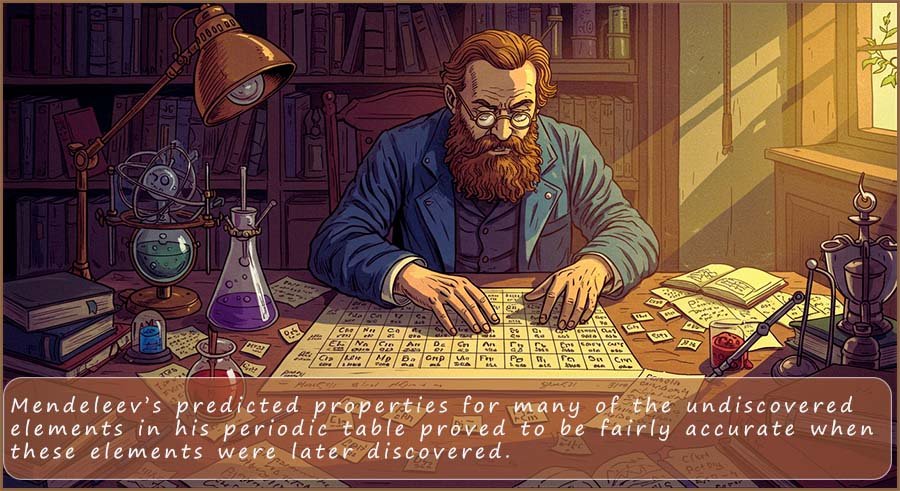 Mendeleev predicted the properties of many undiscovered elements which later proved to be correct.