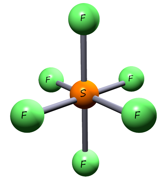 sulfur hexafluoride is an octahedral molecule, 3d model of an octahedral molecule.