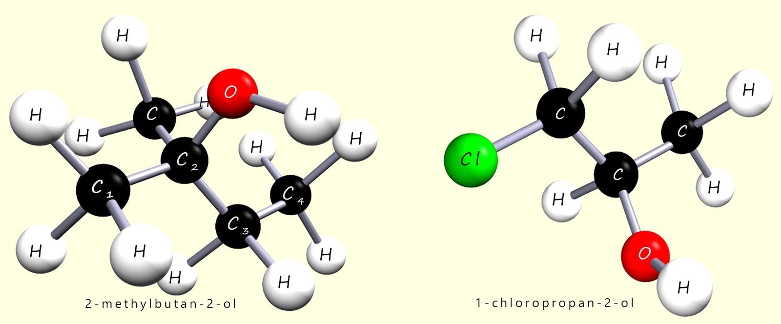 3d models of different alcohol molecules along with their names.
