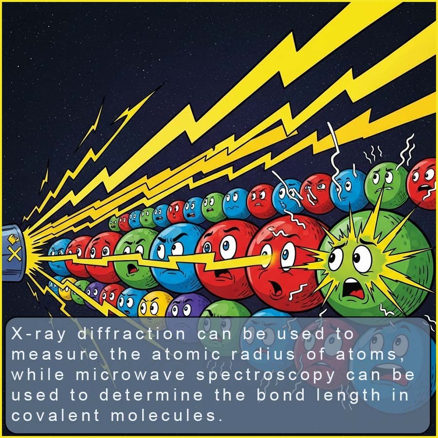 X-ray diffraction can be used to measure the atomic radius of atoms, while microwave spectroscopy can be used to determine the bond length in covalent molecules.