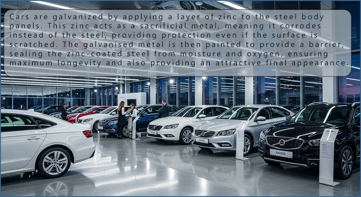 Cars are galvanised and painted to reduce corrosion.