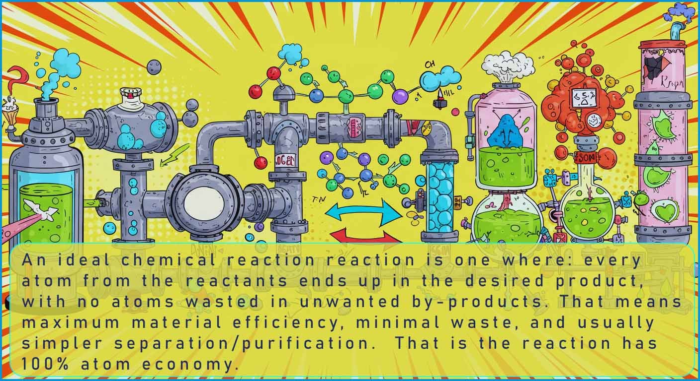 Description of an ideal reaction, one with 100% atom economy.