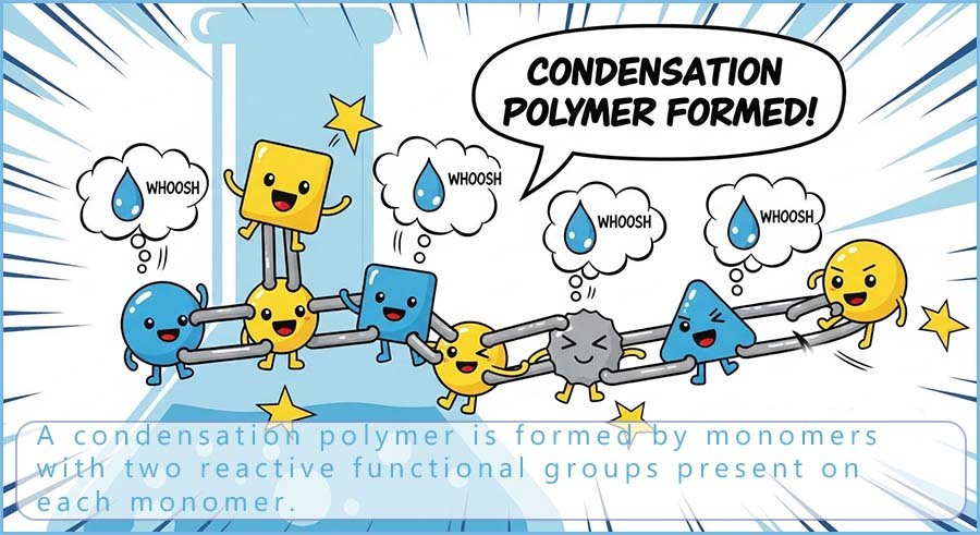 Info graphic explaining what condensation polymerisation is.