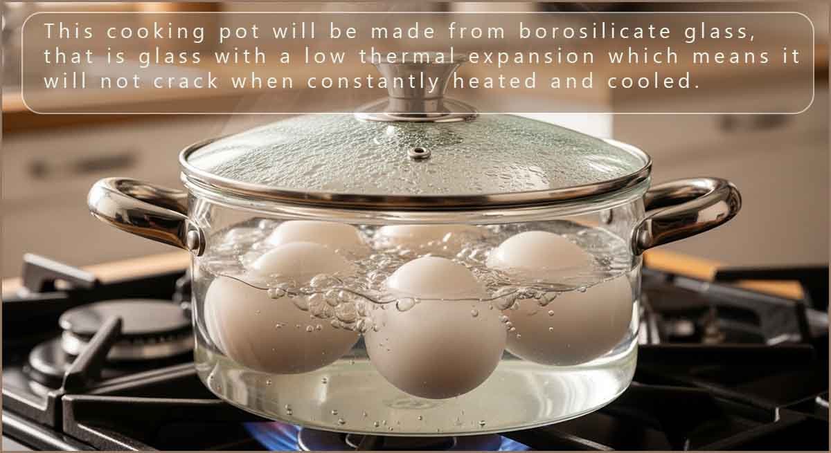 Glass cooking pot made from borosilicate glass