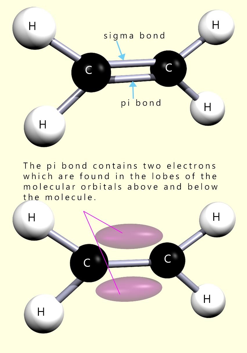 Molecule of ethene showing the sigma and pi bonds present