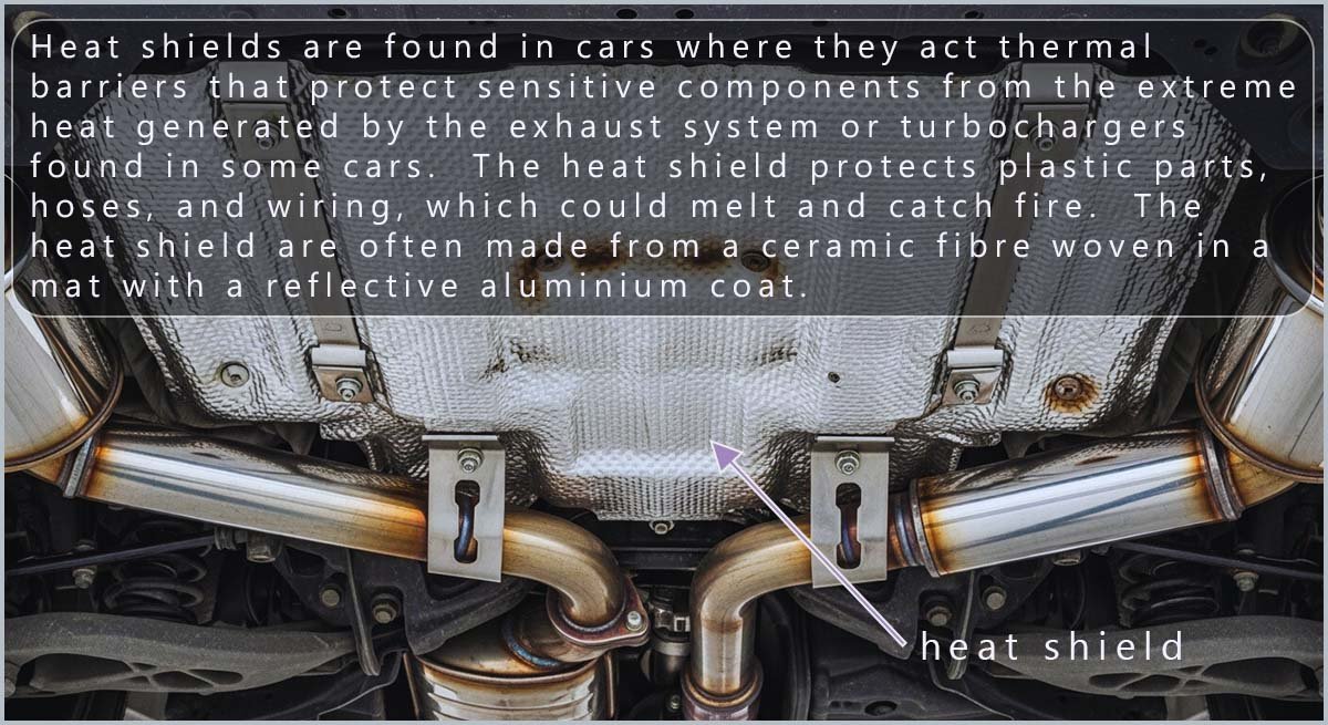 Heat shields are used in cars to protect plastic parts and wires from excessive heat.