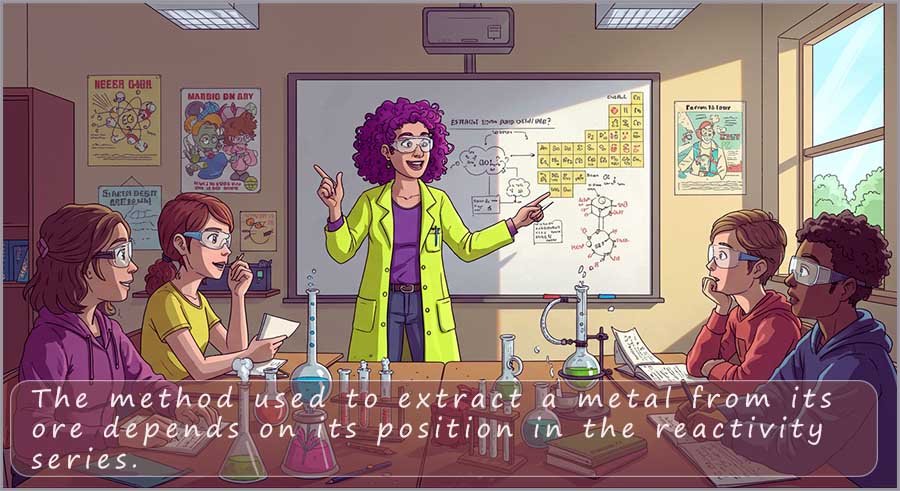 The method used to extract a metal depends on its position in the reactivity series- teacher giving a lesson to her class.
