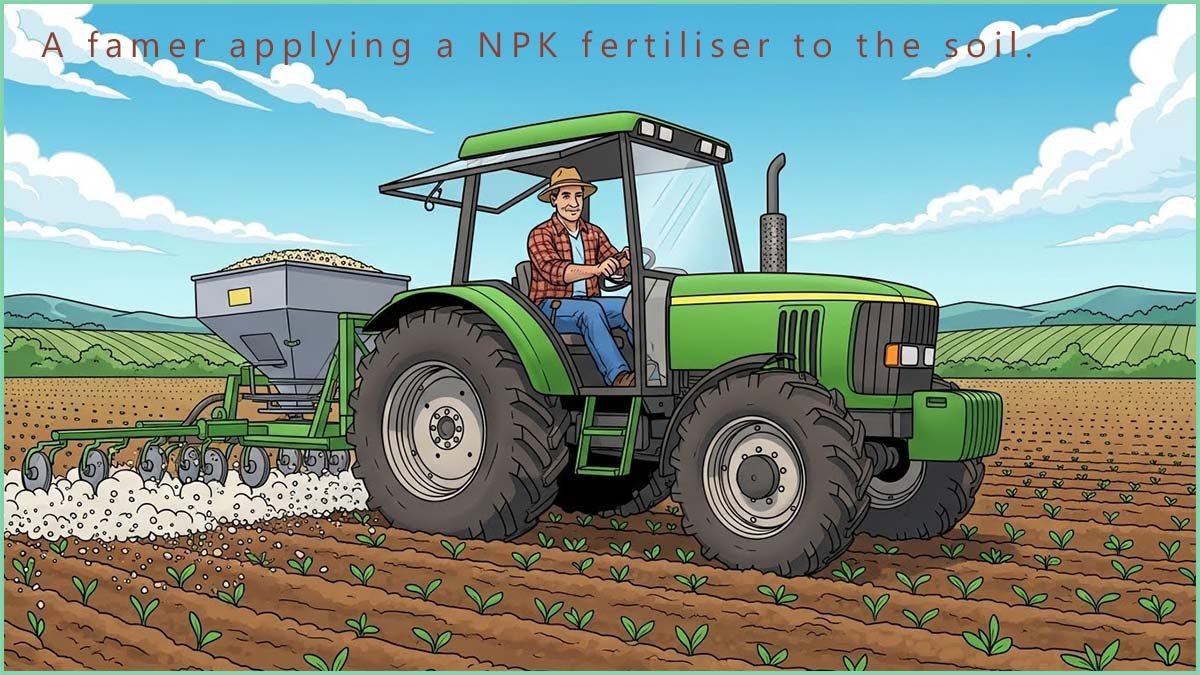 Farmer applying a NPK fertiliser to his fields.