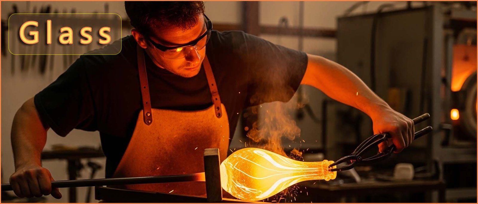 Glassworker making a vase from molten glass