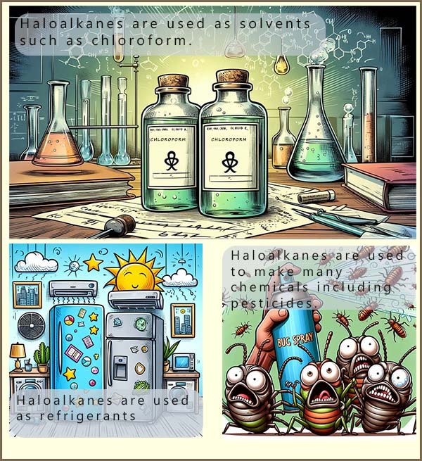 Images showing the common uses of halogenalkanes or haloalkanes