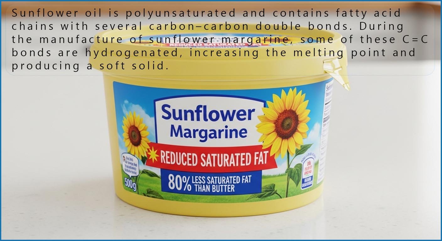 Margarine is often made by hardening vegetable oils.