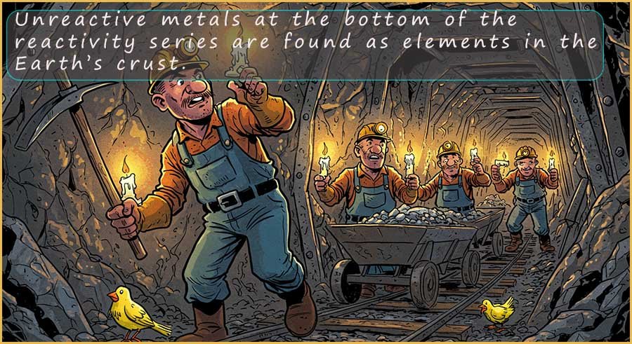  unreactive metals are found as elements in the Earth's crust and can be mined.