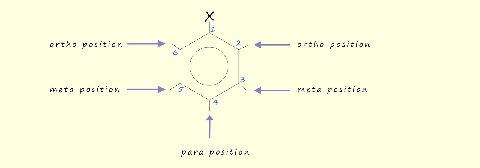 description of the ortho, meta, para naming system in substituted aromatic rings