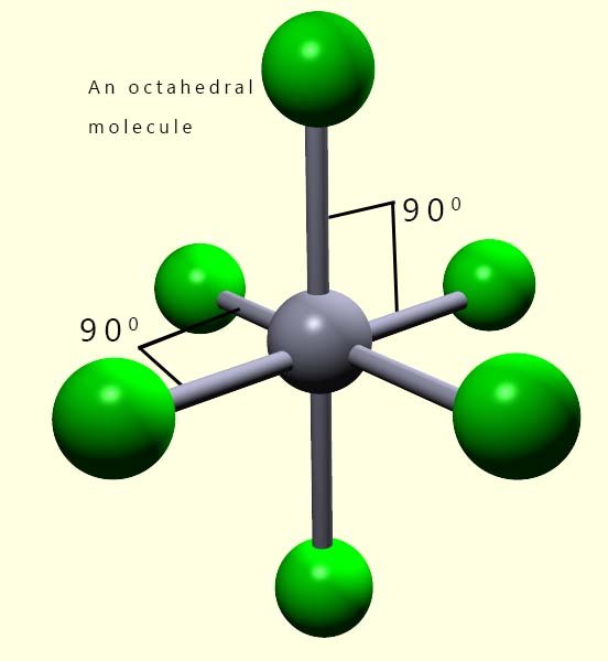 3D model showing the bond angles in an octahedral molecule
