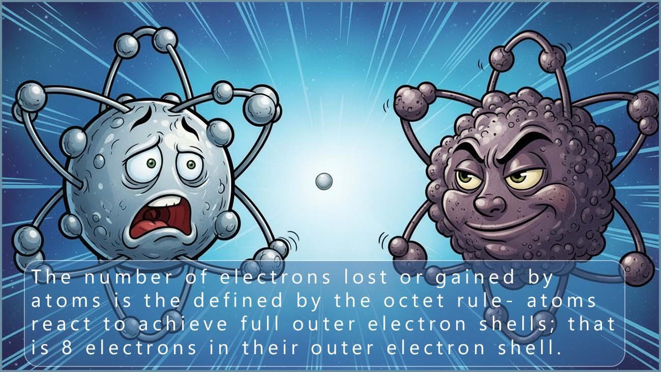 Atoms react to end up with 8 electrons in their outer shell- this is called the octet rule.