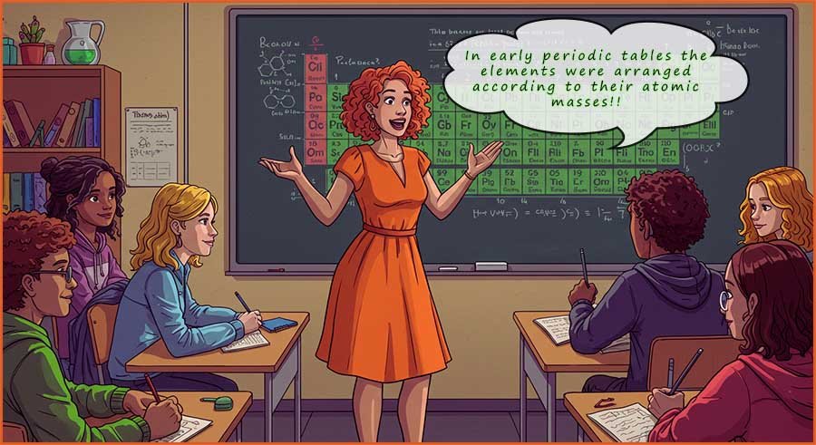 Image shows a teache giving a lesson on the periodic table.