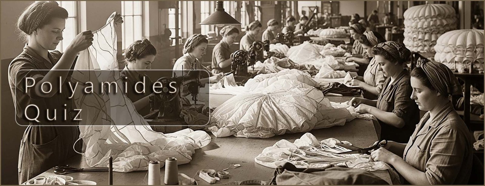 Header image- Women making parachutes from nylon in WW2.