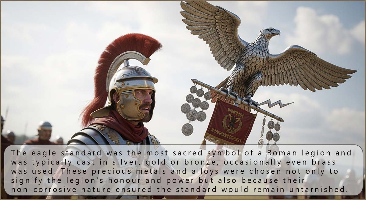 The Roman eagle was cast in precious metals or alloys such as bronze and brass.