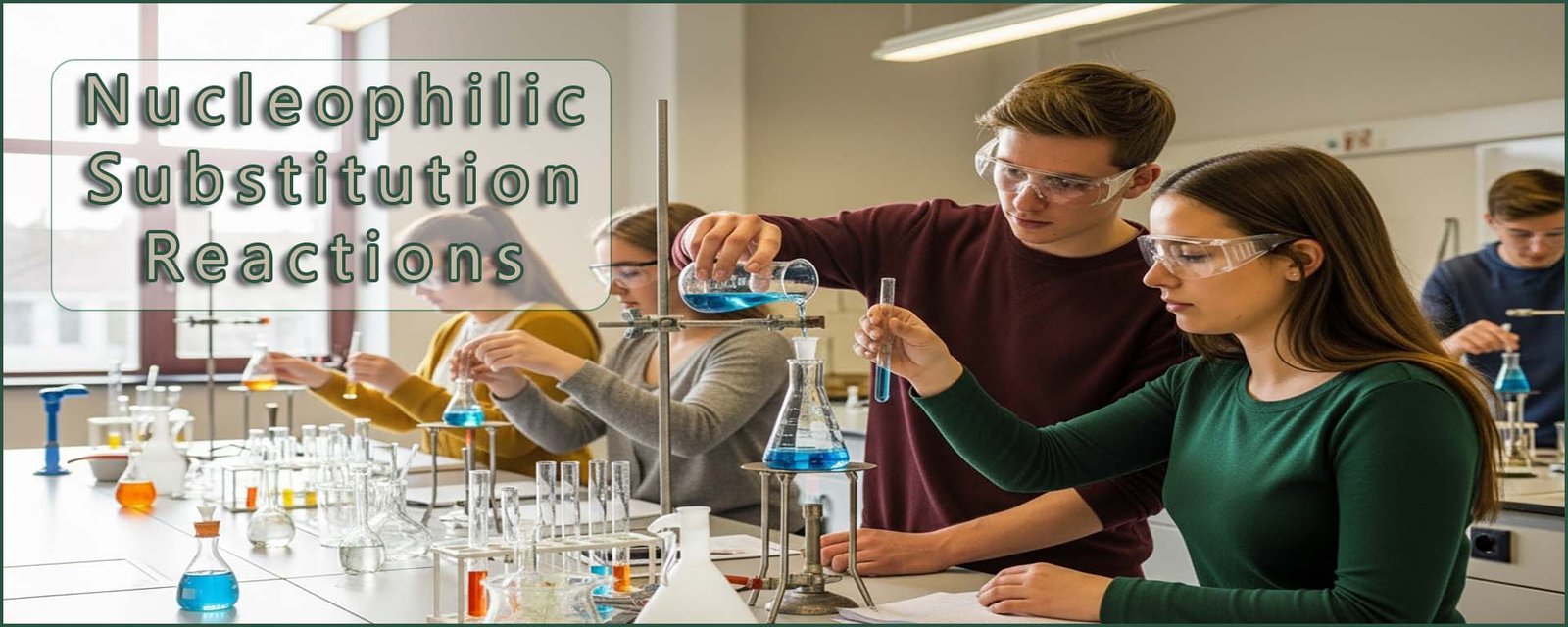 nucleoplic substitution header image- students carrying out a practical activity in the lab.