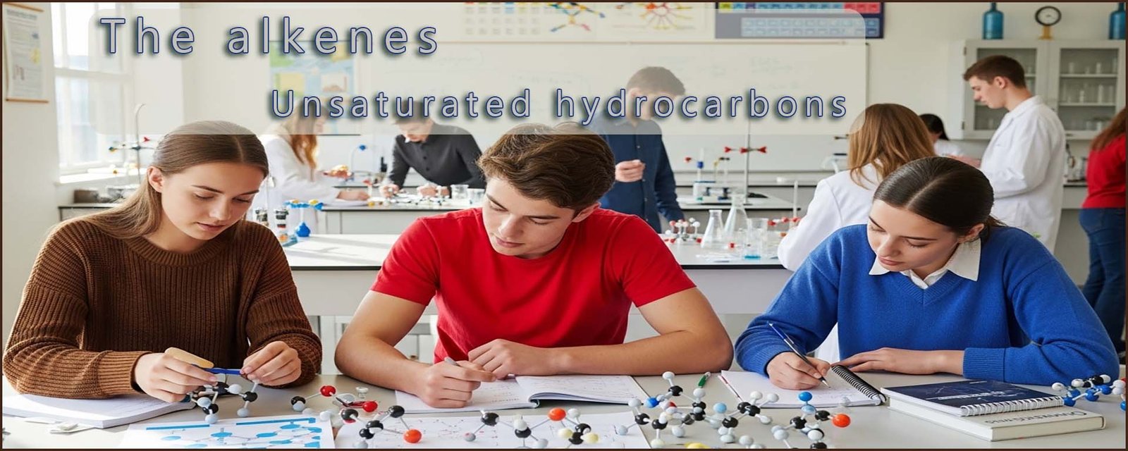 Students building models of molecules in the lab.