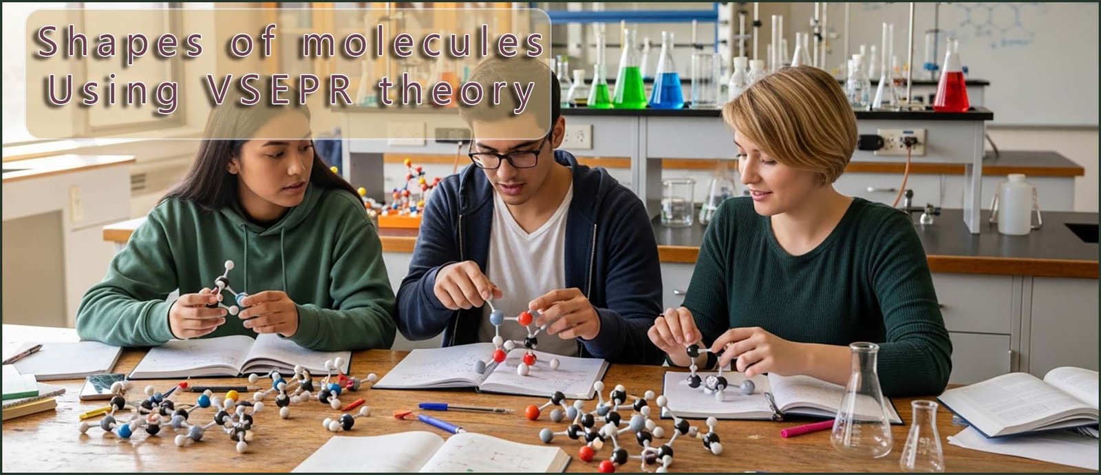 Students building models of molecules.