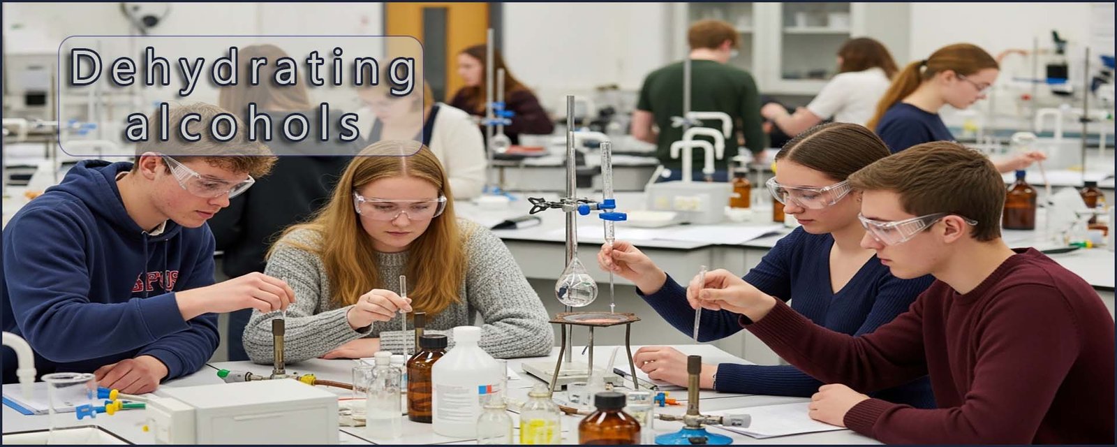 dehydration of alcohols header image- students working on a practical activity in the lab