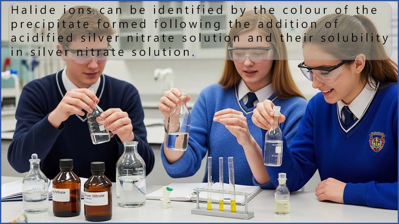 Summary of how to identify a halide ion by testing with silver nitrate solution and using solubility in ammonia solutions.