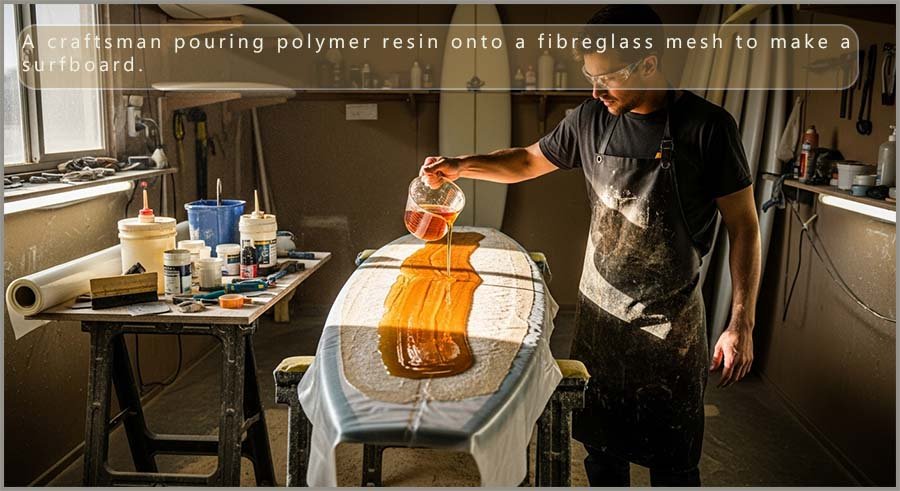 Craftsman making a surfboard.