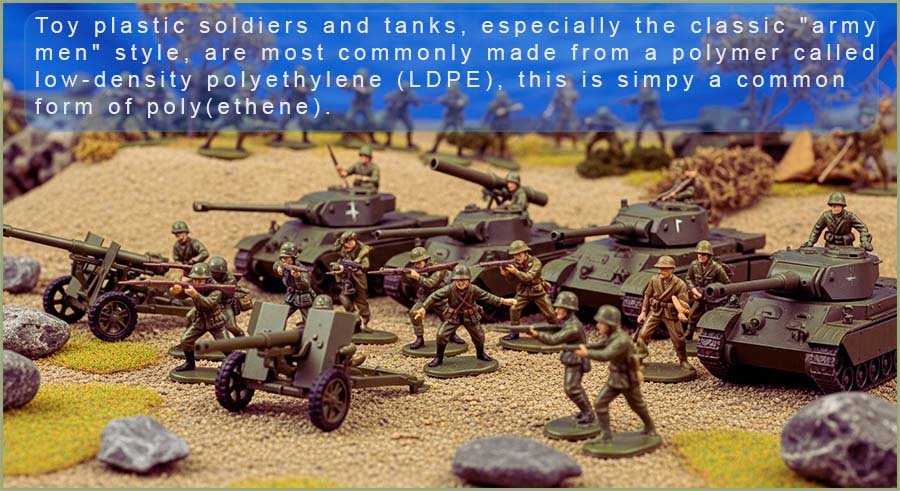 Toy soldiers are often made from the polymer poly(ethene), also called polythene.