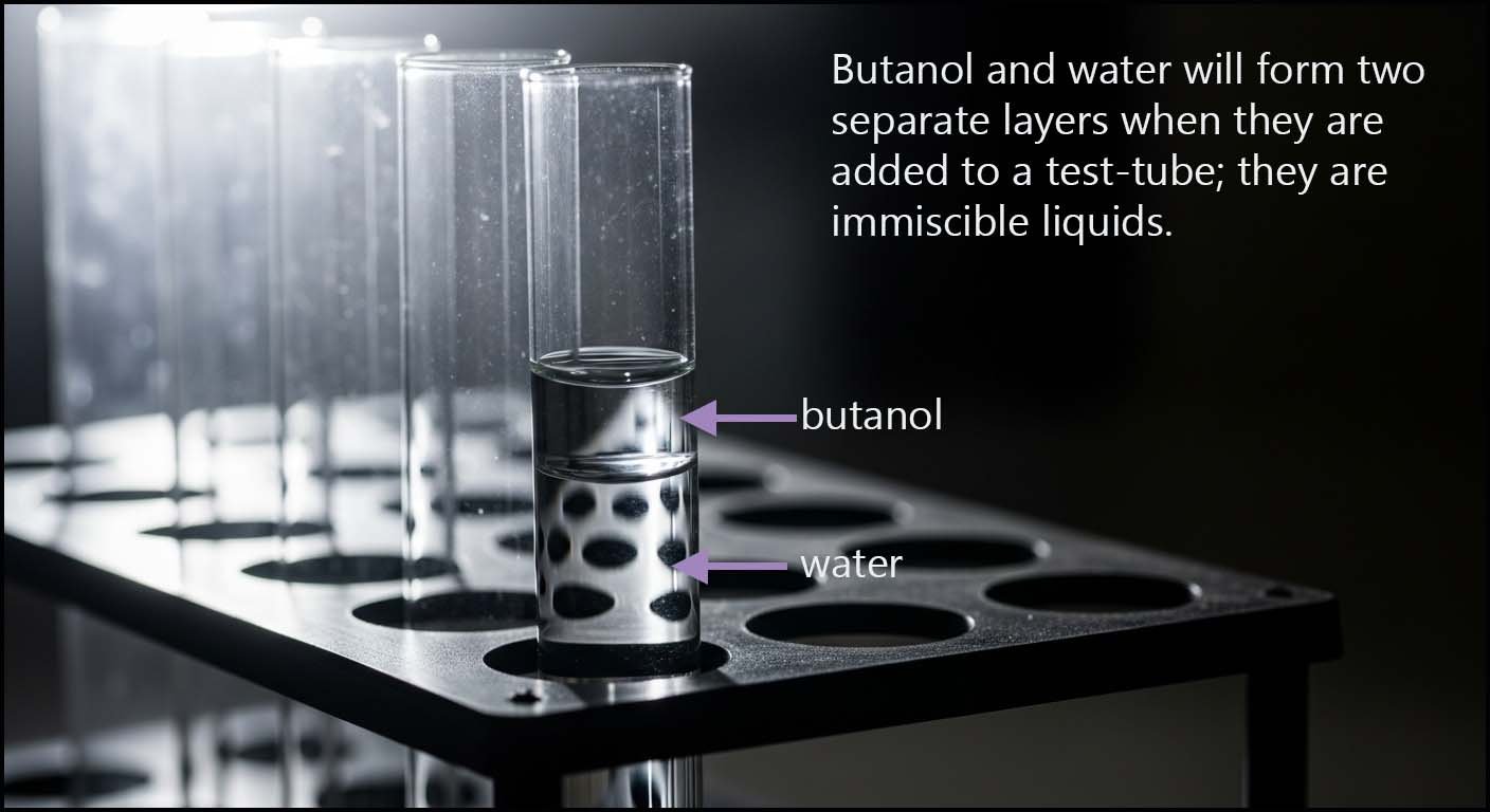 butanol and water do not mix so form two separate layers