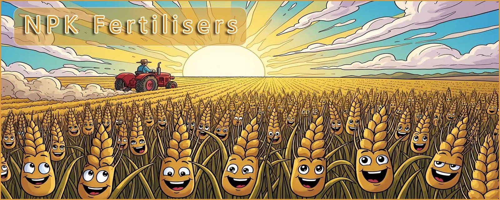 fertilisers header image- fileld of smiling corn plants growing in the sun.